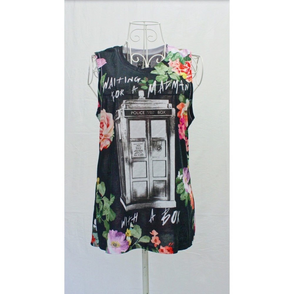 Hot Topic Doctor Who Floral Muscle Tank Top Shirt